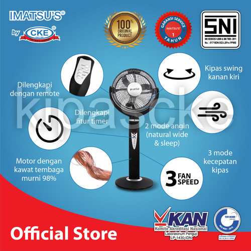 Imatsu Pillar Stand Fan With Remote 16 Inch Kipas Angin Berdiri Rumah