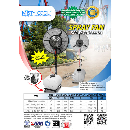 Kipas Angin Embun 30 Inch Tangki 60L Spray Fan Kipas Kabut Misty Fan