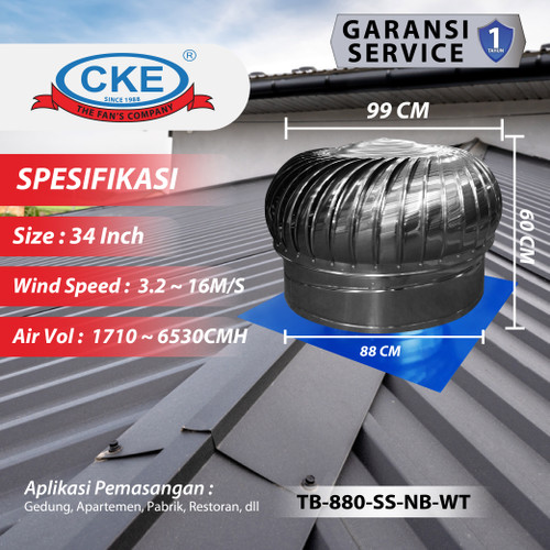 Turbin Ventilator 34 Inch Roof Turbine Fan Ventilasi Atap Rumah Pabrik 34" Stainless Steel