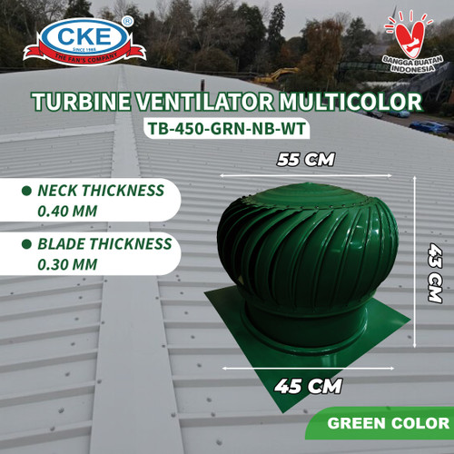 Turbin Ventilator Aluminium Warna Hijau 16 18 20 24 Inch Turbine Ventilasi Atap Rumah Gedung 16" 18" 20" 24" Inci Green Coating