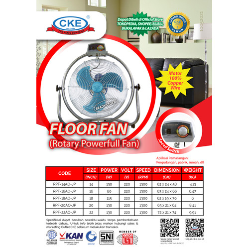 CKE Rotary Powerfull Fan 22 Inch Kipas Angin Rumah