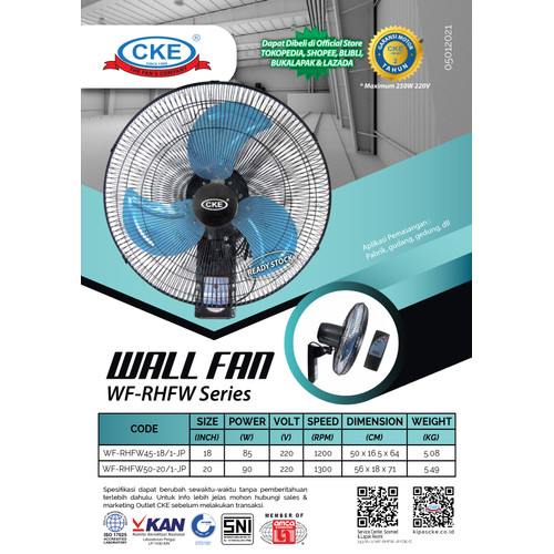 Wall Fan CKE RHFW 18 Inch Kipas Angin Dinding Tembok Rumah Sejuk