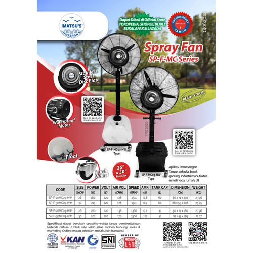 SPRAY FAN IMATSU 30" 220V 213W FAN DISINFECTANT