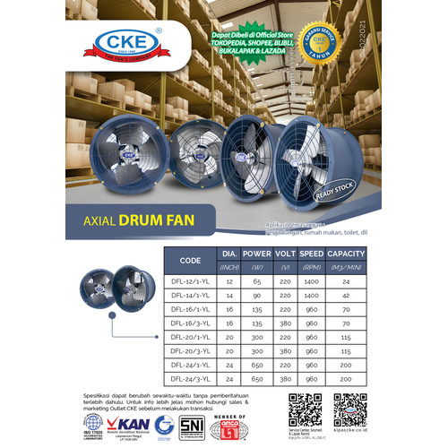 CKE Drum Fan DFL 20 Inch Blower Tabung Gedung Eksos Drum