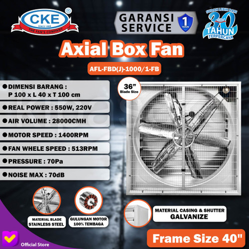 Axial Box Fan AFL-FBD(J)-1000/1-FB 36 Inch CKE Kandang Ayam Gudang