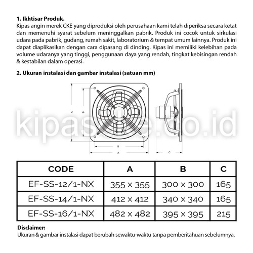 CKE Exhaust Fan Stainless EF-SS-12/1-NX 12 Iinch Kipas Angin Dinding