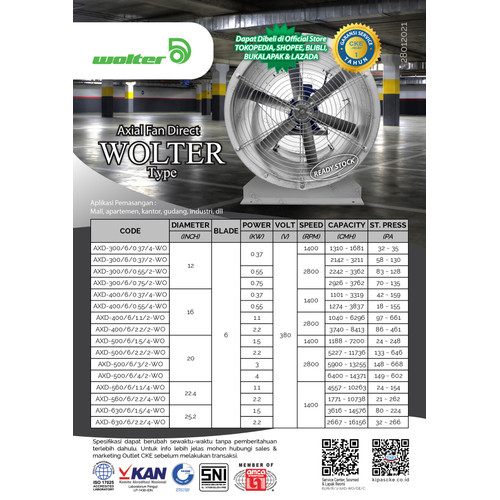 Axial Fan CKE AXD-300/6/0.37/4-WO 12 Inch