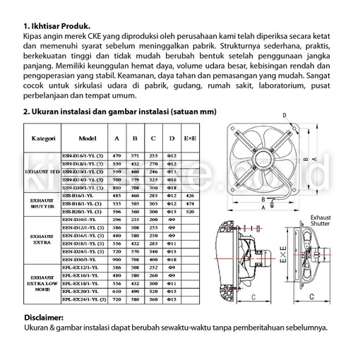 Exhaust Fan EFL-EX18/1 Low Noise CKE 18 Inch 220V Fan