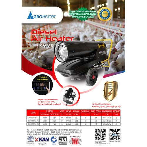 DIESEL AIR HEATER 220-240V, 60KW, 340W PEMANAS KANDANG AYAM