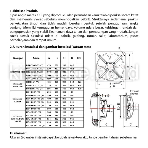 EXHAUST FAN LOW NOISE CKE EFL-EX24/1 24INCH EKSOS DINDING