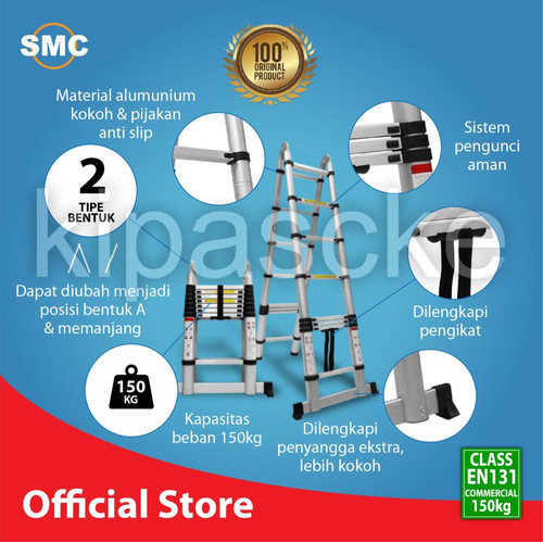 Tangga Lipat Aluminium Teleskopik 2.8+2.8 = 5.6M Double Ladder