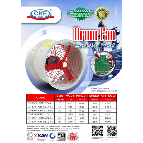 Blower Explosion Proof Axial Fan 24 Inch 1 Phase Drum Fan Cke