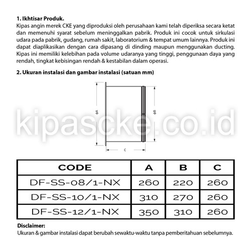 CKE Drum Fan Stainless DF-SS-12/1-NX 12 Inch Drum Fan Blower Tabung