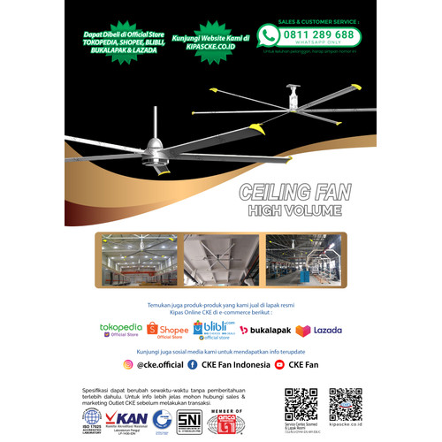 HVLS Big Ceiling Fan A7320M 7.32 Meter 220V 800W Kipas Angin Raksasa