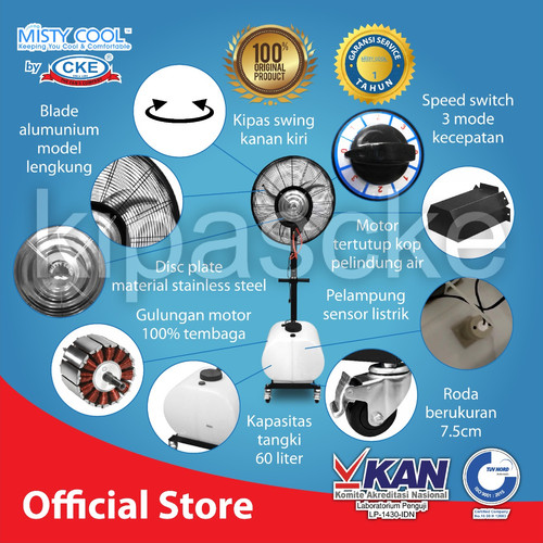 Kipas Angin Embun Air 30 Inches - 60 L Curved Blade Misty Fan