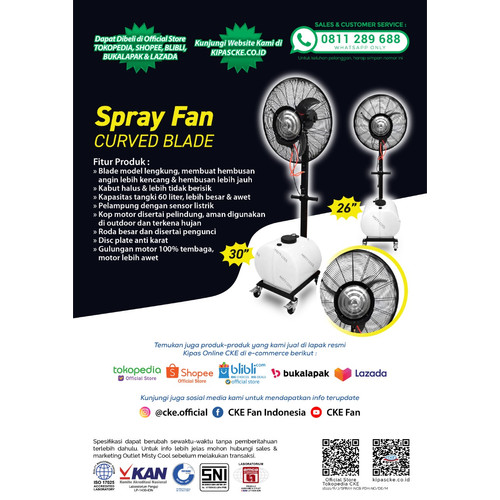 Kipas Angin Embun Air 30 Inches - 60 L Curved Blade Misty Fan