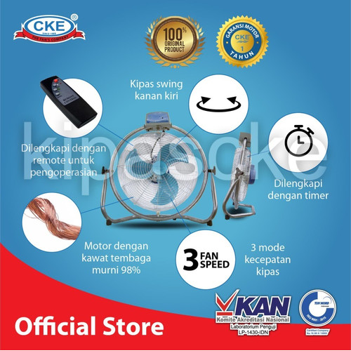 Kipas Angin Lantai 22 Inch Dengan Remote Garansi 1 Tahun