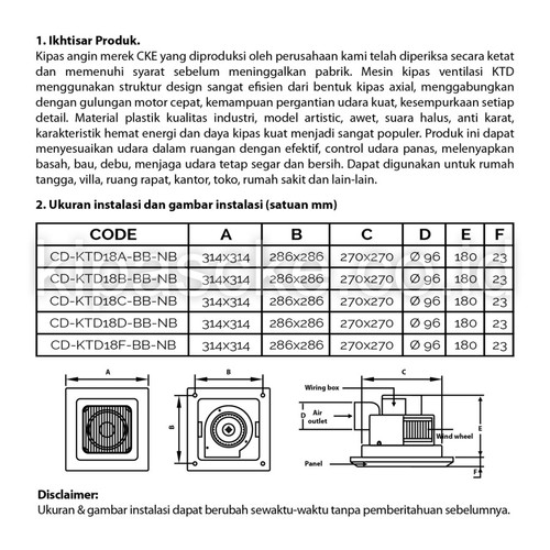Hexos Plafon 10 Inch Exhaust Fan Ducting System SNI Low Watt