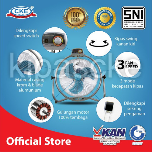 Kipas Angin Lantai 16" Inch Swing Kipas Angin Tornado Floor Fan Besi