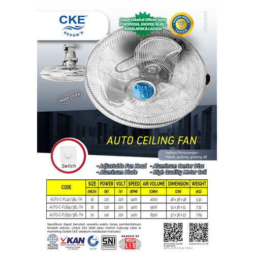 Kipas Angin Plafon Orbit / Autofan 20 Inch CKE Ceiling Orbit Fan 20"