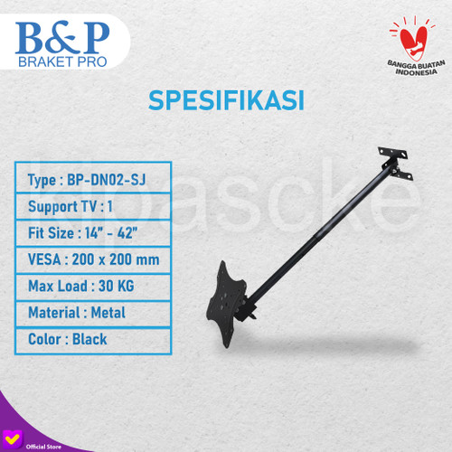 Bracket Braket TV Gantung Plafon Ceiling 14 - 43 Inch Swivel Universal