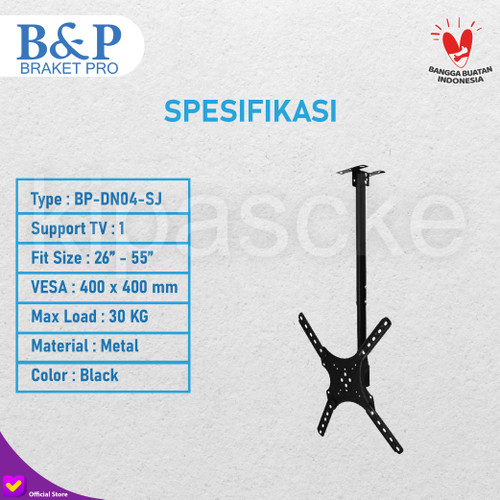 Bracket Braket TV Gantung Plafon Ceiling 26"-55" Inch Swivel Universal