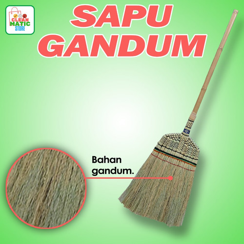 Clean Matic - Sapu Gandum dengan Gagang Bambu - Berbahan Gandum atau Shorgum