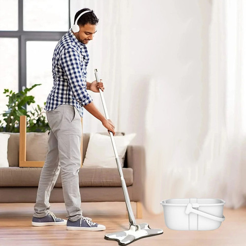X SHAPE FLAT MOP WITH WIDE BUCKET - Set alat pel praktis dengan ember