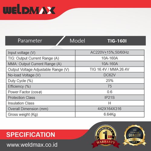 MESIN LAS GENERASI TERBARU TIG-160I WELDMAX / (TIG-160I)