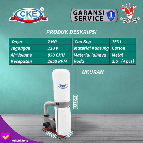 Dust Collector Single Bag 2 HP 1.5KW 1 Phase 220V Mesin Penghisap Debu