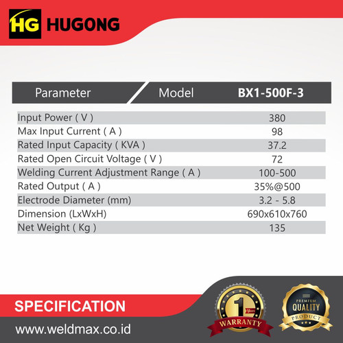 MESIN LAS HUGONG BX1 500F 3 - ARC TRAFO - MESIN LAS - TRAFO AC MMA
