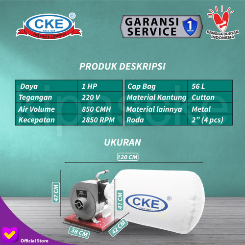 Dust Collector Portable 1 HP Single Bag Mesin Penghisap Debu Serbuk