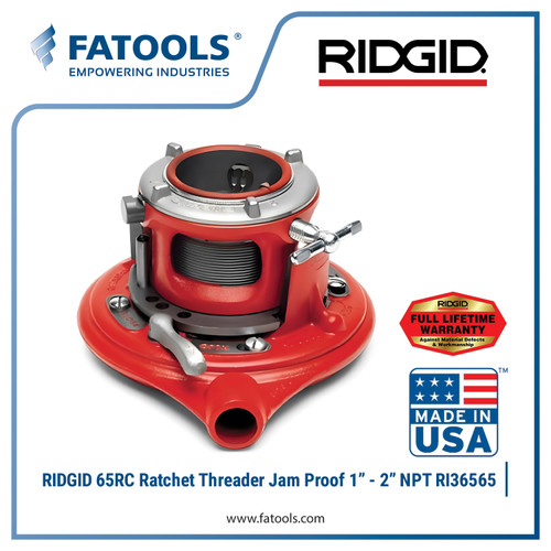 RIDGID 36565 65RC Ratchet Threader Jam Proof 1" - 2" NPT Snai Pipa Manual Receding