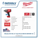 MILWAUKEE M18 ONEFHIWF34 3/4" Dr Impact Wrench Cordless Baterai 18V