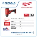 Milwaukee M18 BHG-0 Heat Gun Cordless Hot Gun Baterai