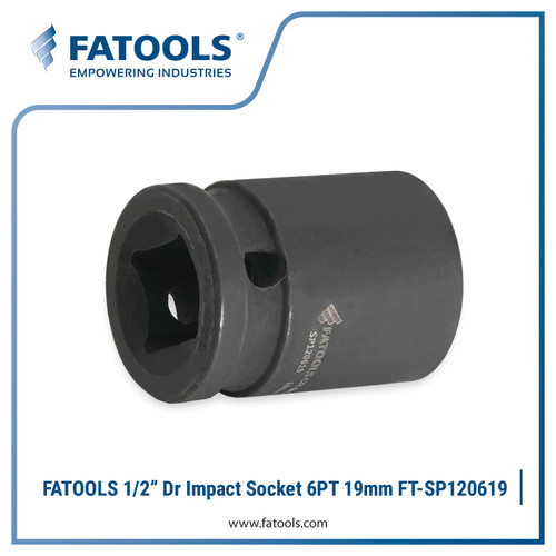 FATOOLS SP120619 1/2" Dr Impact Socket 6PT 19mm Kunci Sock Impek Angin Pneumatic CrMo Molybdenum Hitam DIN