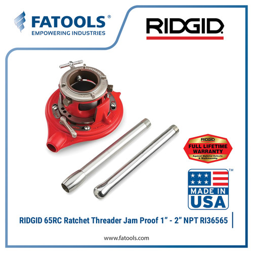 RIDGID 36565 65RC Ratchet Threader Jam Proof 1" - 2" NPT Snai Pipa Manual Receding