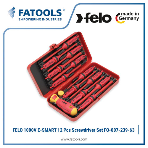 FELO FO-007-239-63 1000V E-SMART Screwdriver Set 12 Pcs Obeng Plus Min Pozidriv VDE Listrik Interchangeable Ganti Kepala Fatools