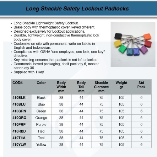 FATOOLS 53PL410LT - SAFETY LOCK OUT PADLOCK LONG
