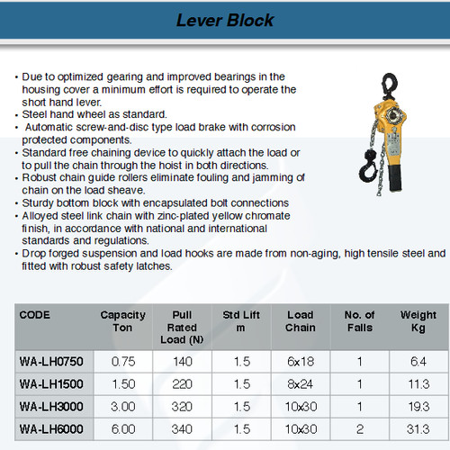 FATOOLS WA-LH1500 - RATCHET LEVER HOIST LH CAP.1.5TX1.5