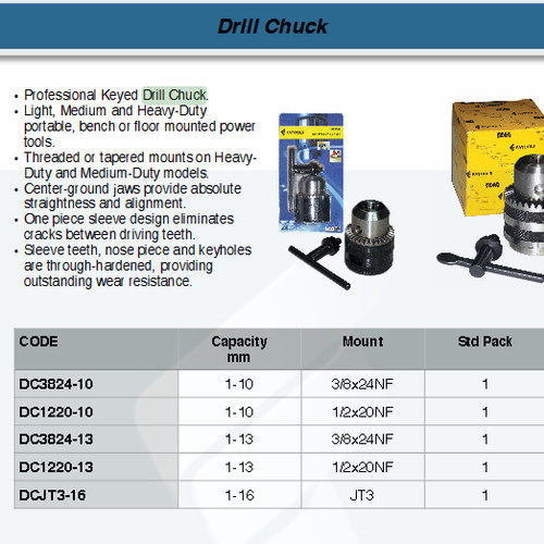FATOOLS AM-DCJT3-16 - DRILL CHUCK SIZE 3-16 SIZE JT3