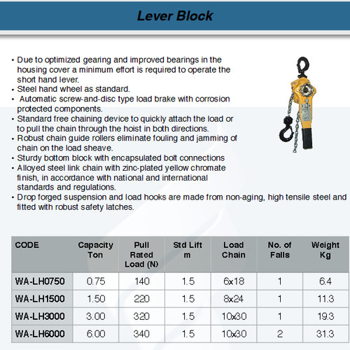 FATOOLS WA-LH3000 - RATCHET LEVER HOIST LH CAP.3TX1.5
