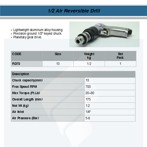FATOOLS NP-RD70 - 1/2" AIR REVERSIBLE DRILL BOR ANGIN PNEUMATIC