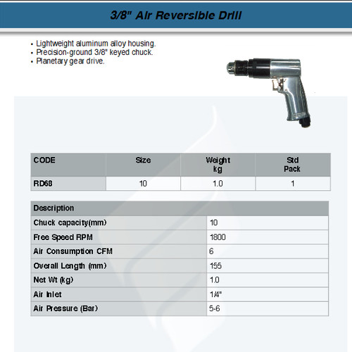 FATOOLS NP-RD68 - 3/8" AIR REVERSIBLE DRILL BOR ANGIN PNEUMATIC