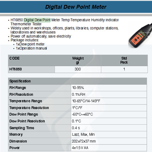 FATOOLS MT-HT6850 - DIGITAL DEW POINT METER
