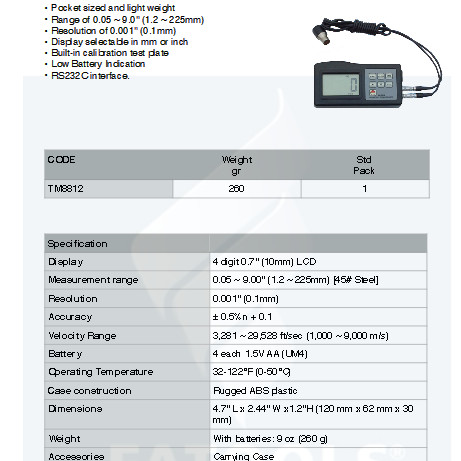 FATOOLS MT-TM8812 - ULTRASONIC THICKNESS METER