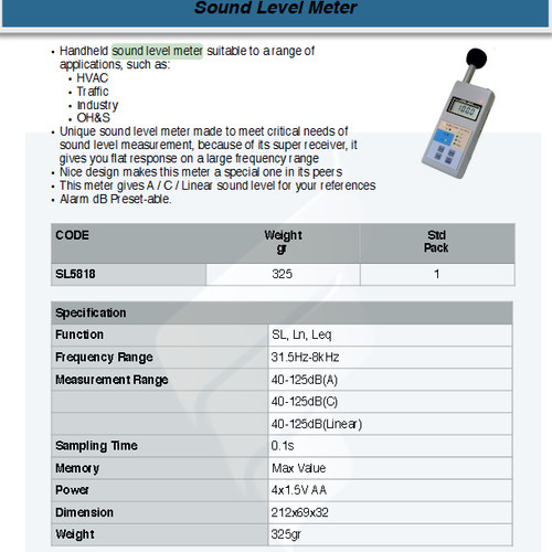 FATOOLS MT-SL5818 - SOUND LEVEL METER