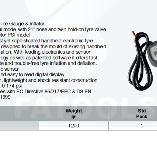 FATOOLS DT001 - DIGITAL TYRE GAUGE & INFLATOR PRESSURE 160PSI