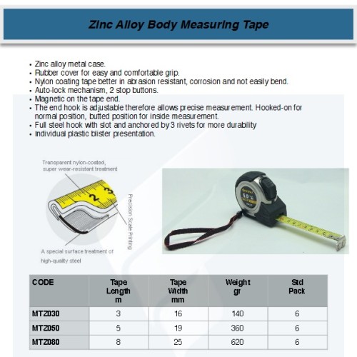 FATOOLS MTZ080 Zinc Alloy Body Tape Measure 8m X 25mm Meteran