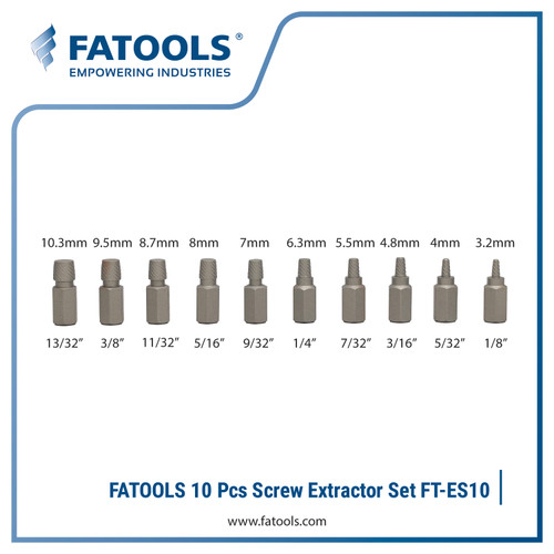 FATOOLS ES10 10 Pcs Screw Extractor Set Pembuka Baut Skrup Bor Balik